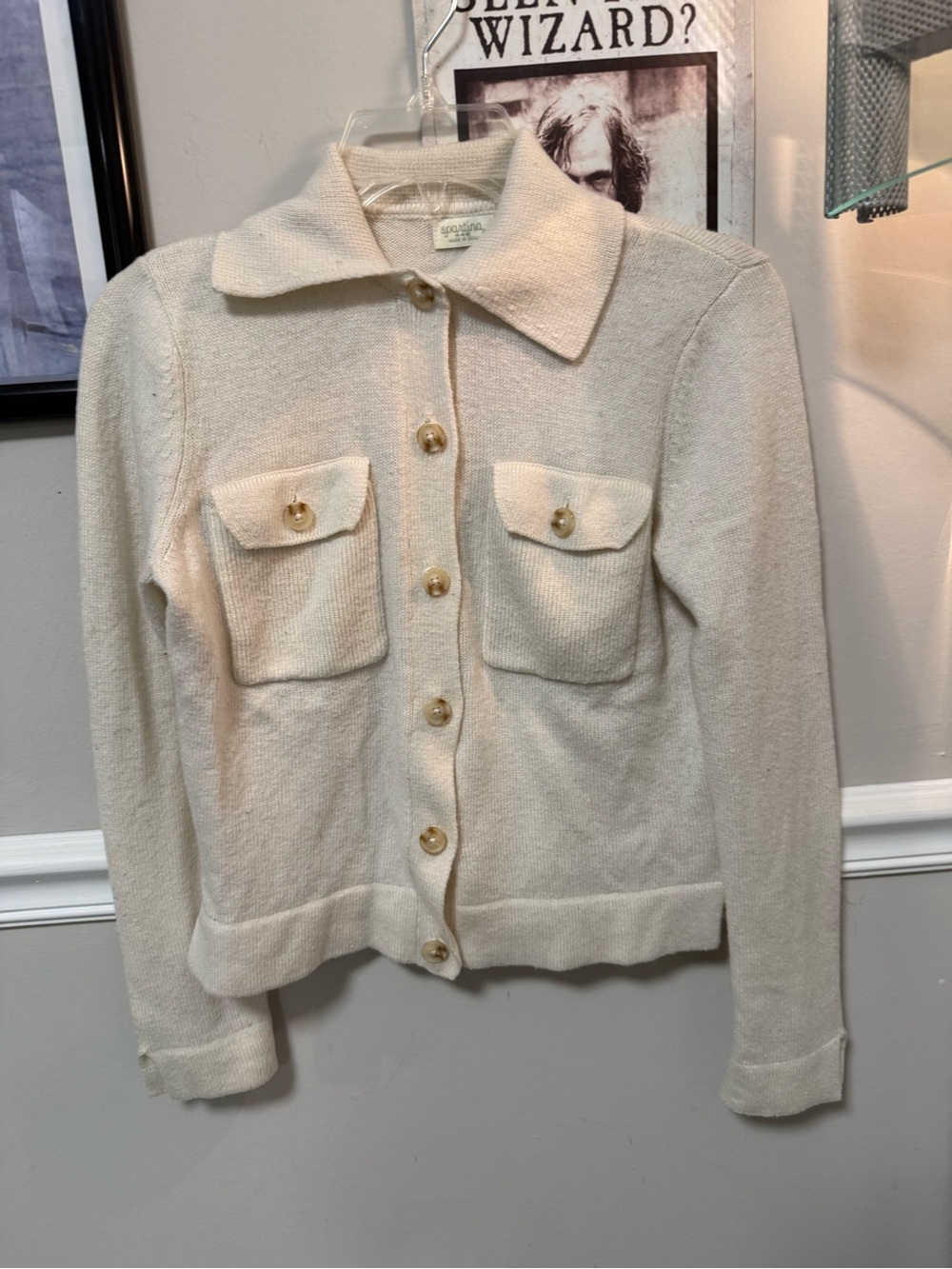 Cream Button-Front Knit Jacket